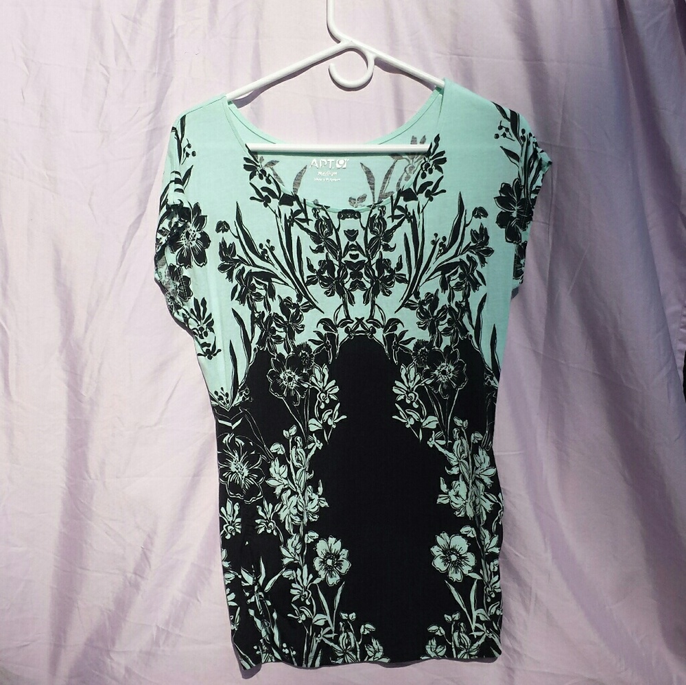 Ocean green and black floral top